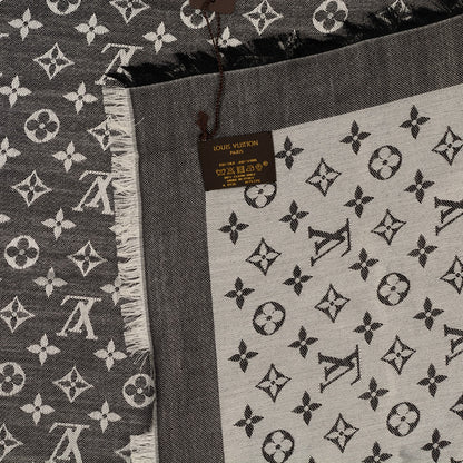Louis Vuitton Wool Silk Monogram Denim Shawl Black 5 of 5