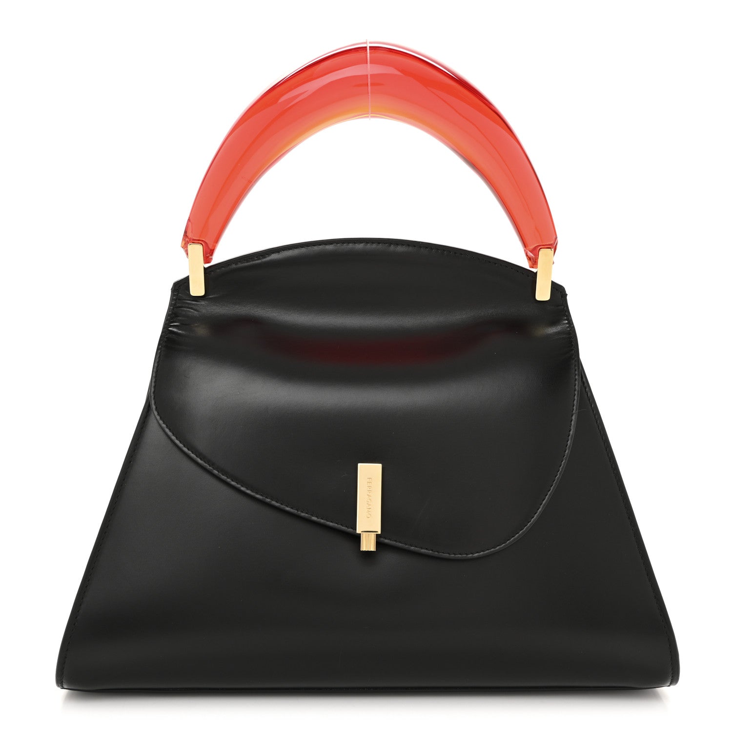 Salvatore Ferragamo Calfskin Prism Top Handle Bag Black 1 of 10