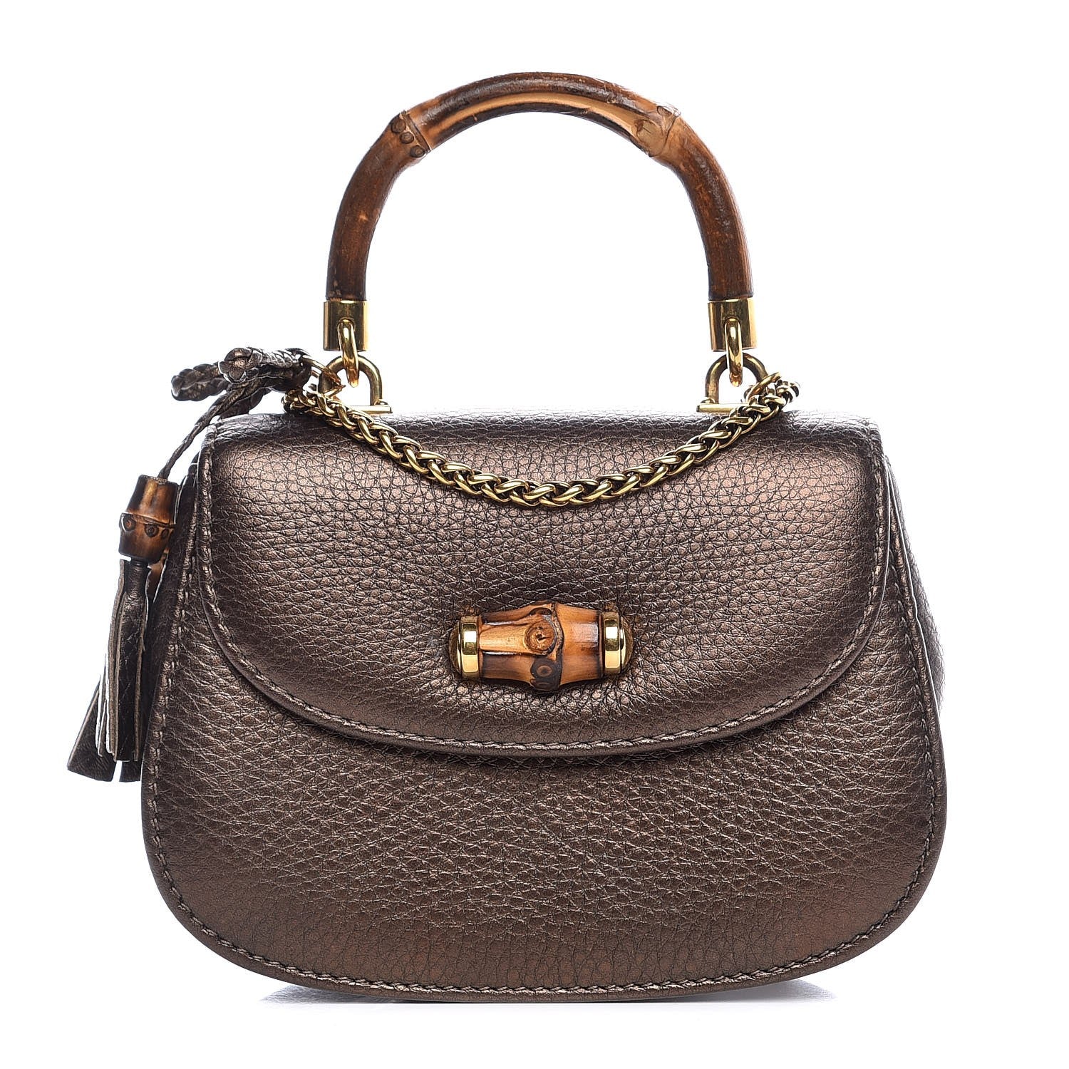 Gucci Calfskin Mini Bamboo Night Evening Bag Bronze 1 of 7