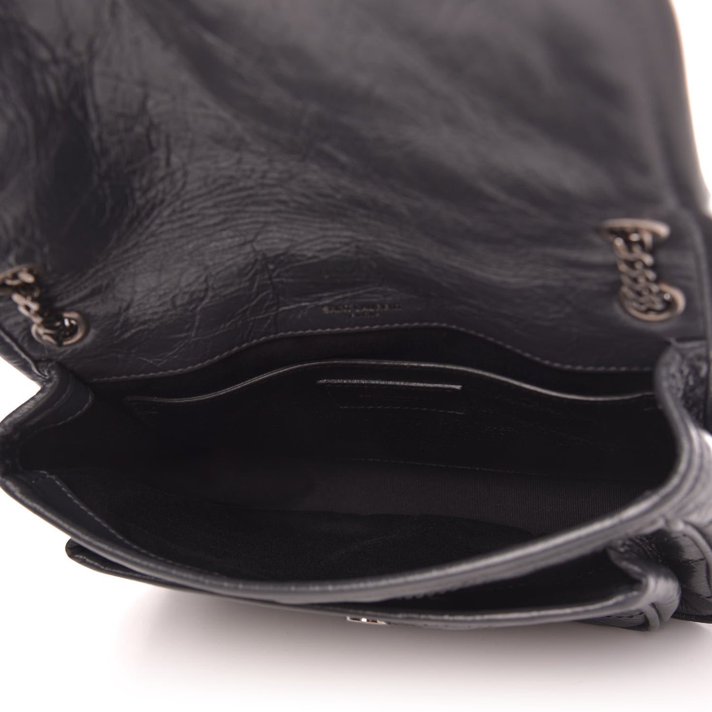 Crinkled Calfskin Matelasse Monogram Baby Niki Chain Satchel Storm