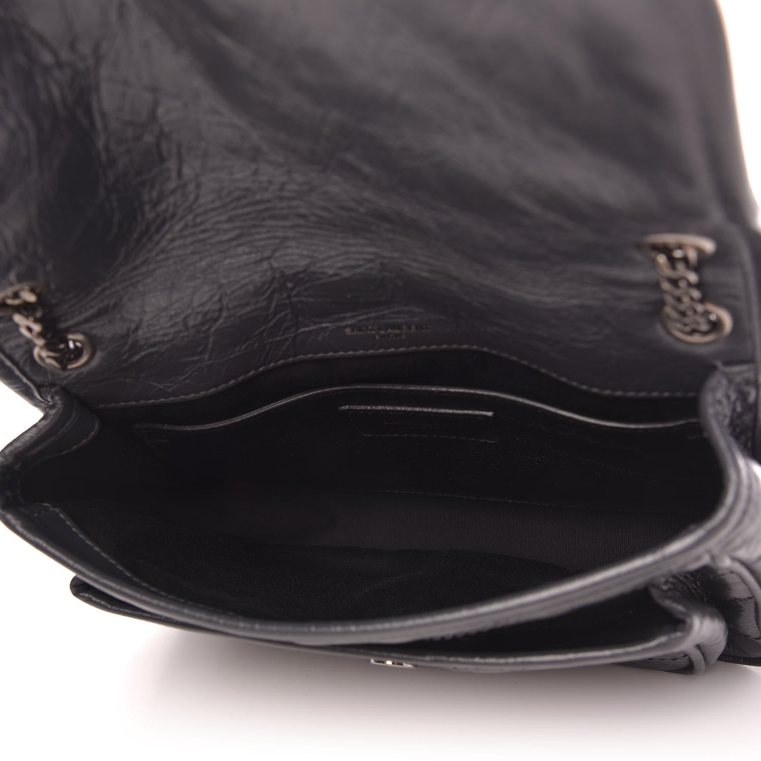 Saint Laurent Crinkled Calfskin Matelasse Monogram Baby Niki Chain Satchel Storm 5 of 12