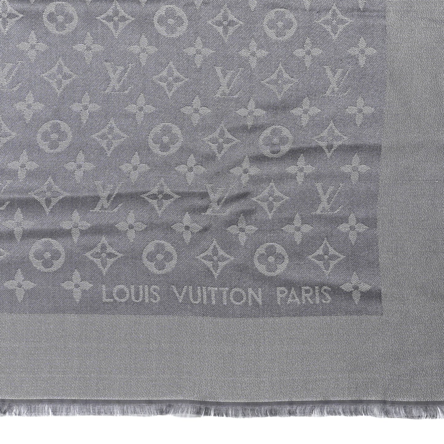 Silk Lurex Wool Monogram Shine Shawl Charcoal Grey