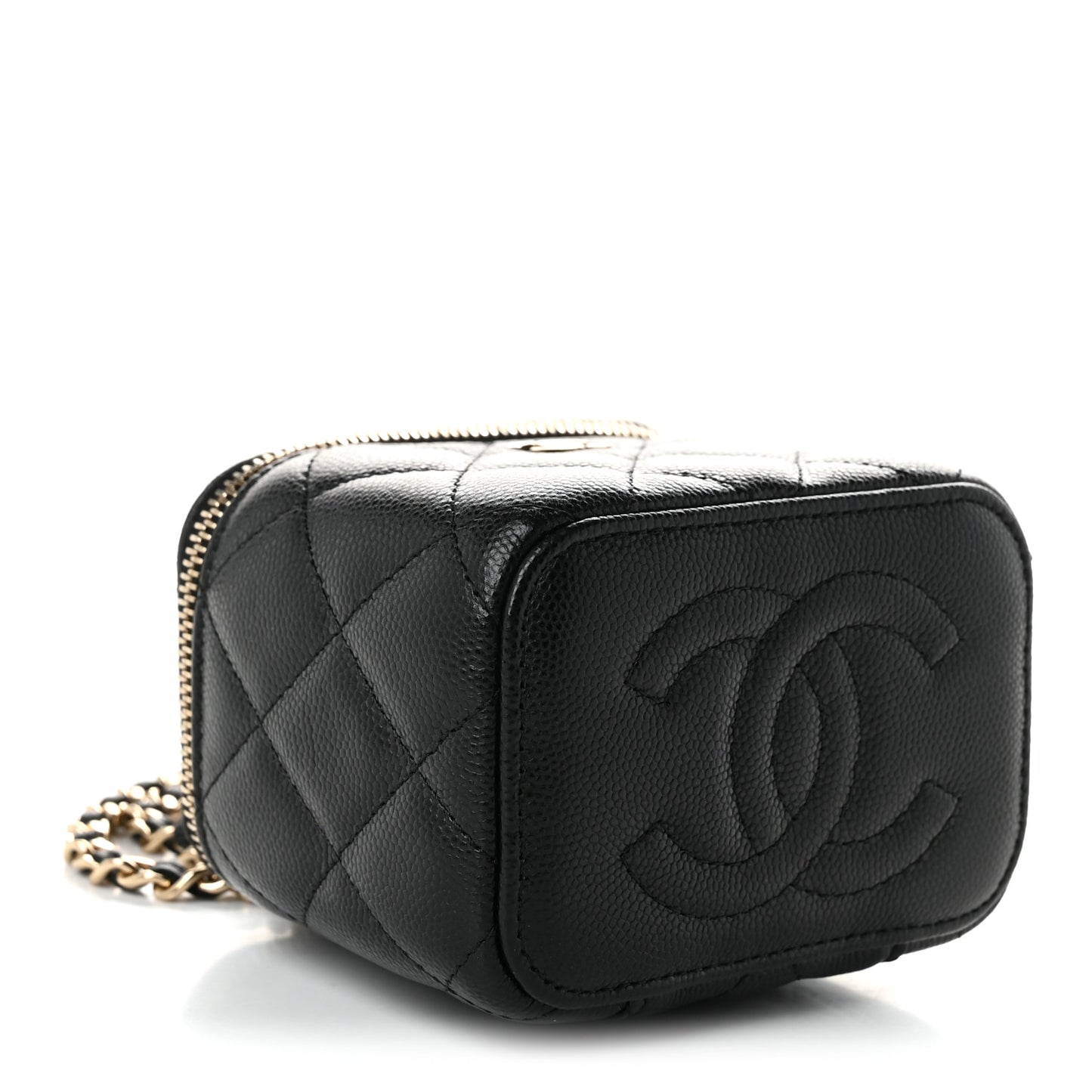 Caviar Quilted Mini Vanity Case With Chain Black