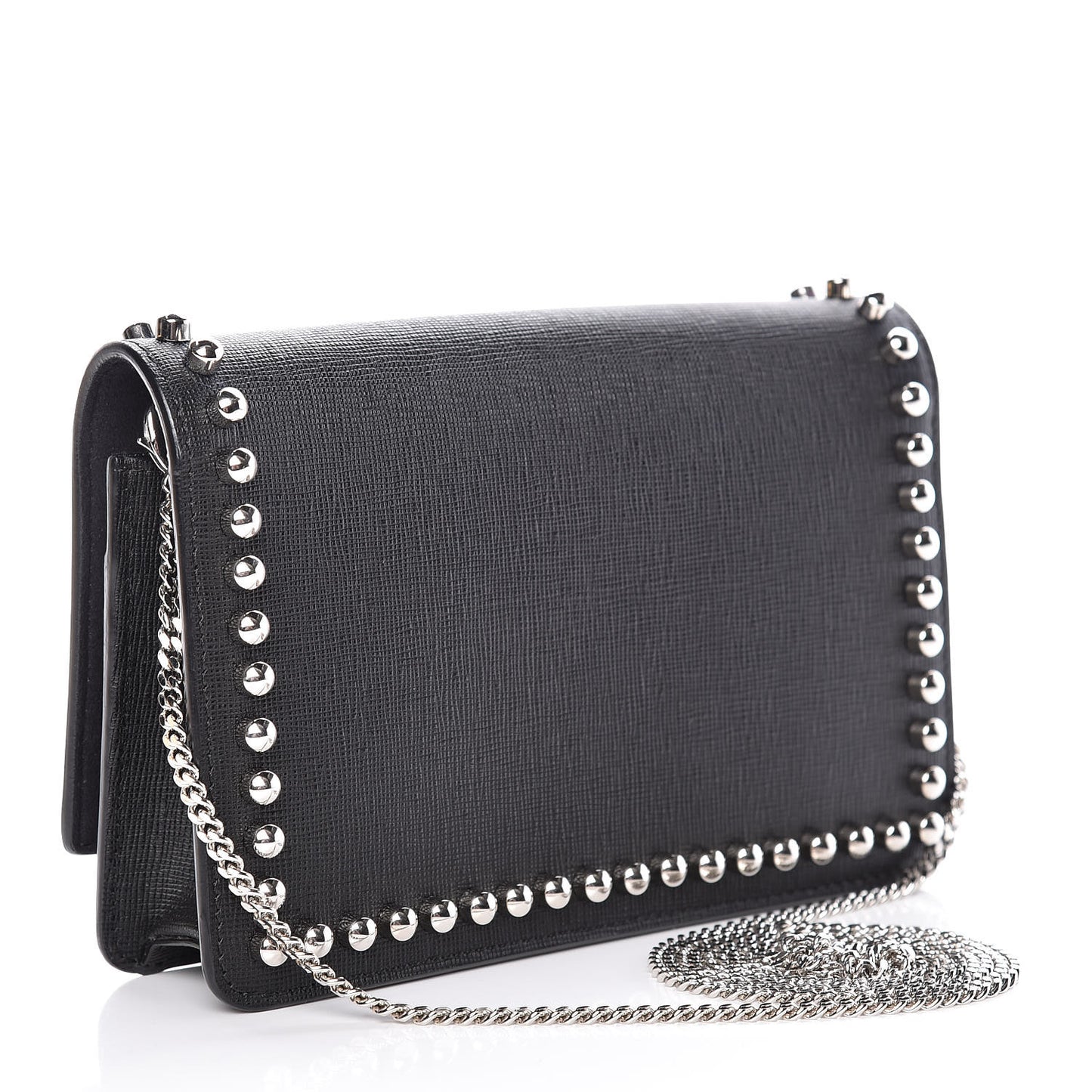 Vitello Elite Mink Fur Studded Karlito Tube Wallet on Chain Black