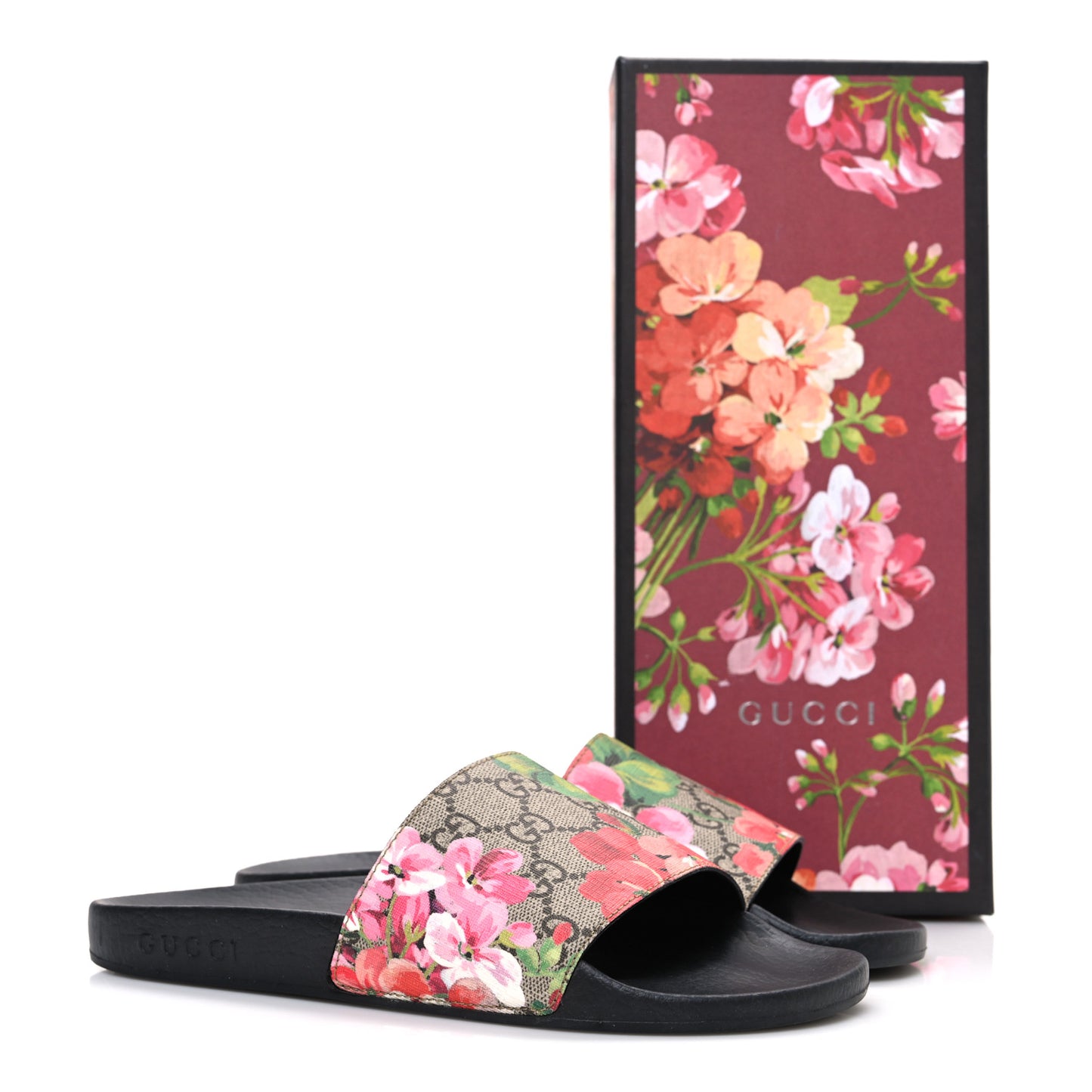 GG Supreme Monogram Blooms Slide Sandals 38 Beige Multicolor