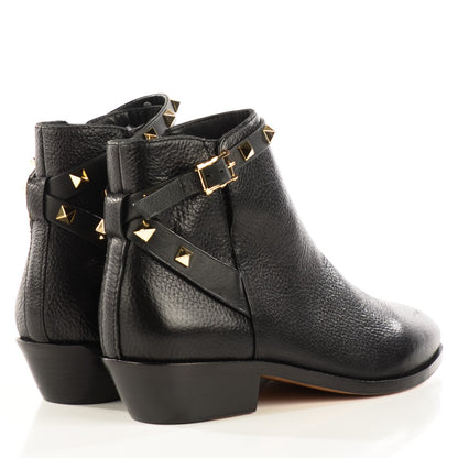 Valentino Garavani Grained Calfskin Rockstud Single Buckle 35mm Cowboy Ankle Boots 37 Black 4 of 8