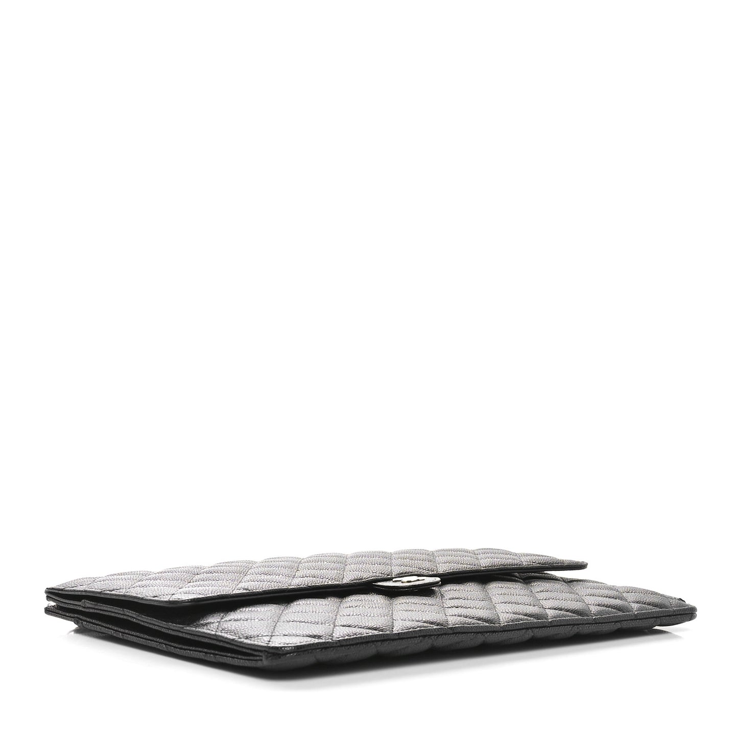 Caviar Quilted Large Flap Zip Clutch Black