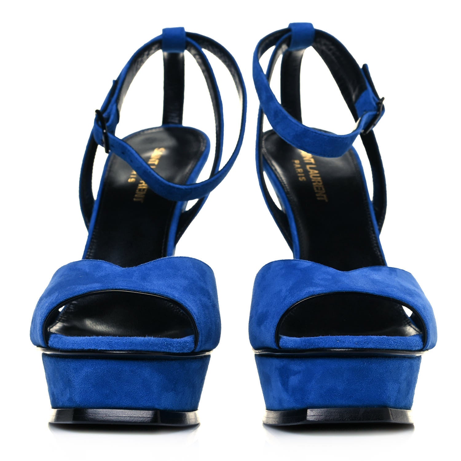 Saint Laurent Kid Scamosciato Tribute 105 Open Toe Platform Sandals 39.5 Bleu Majorelle 2 of 8