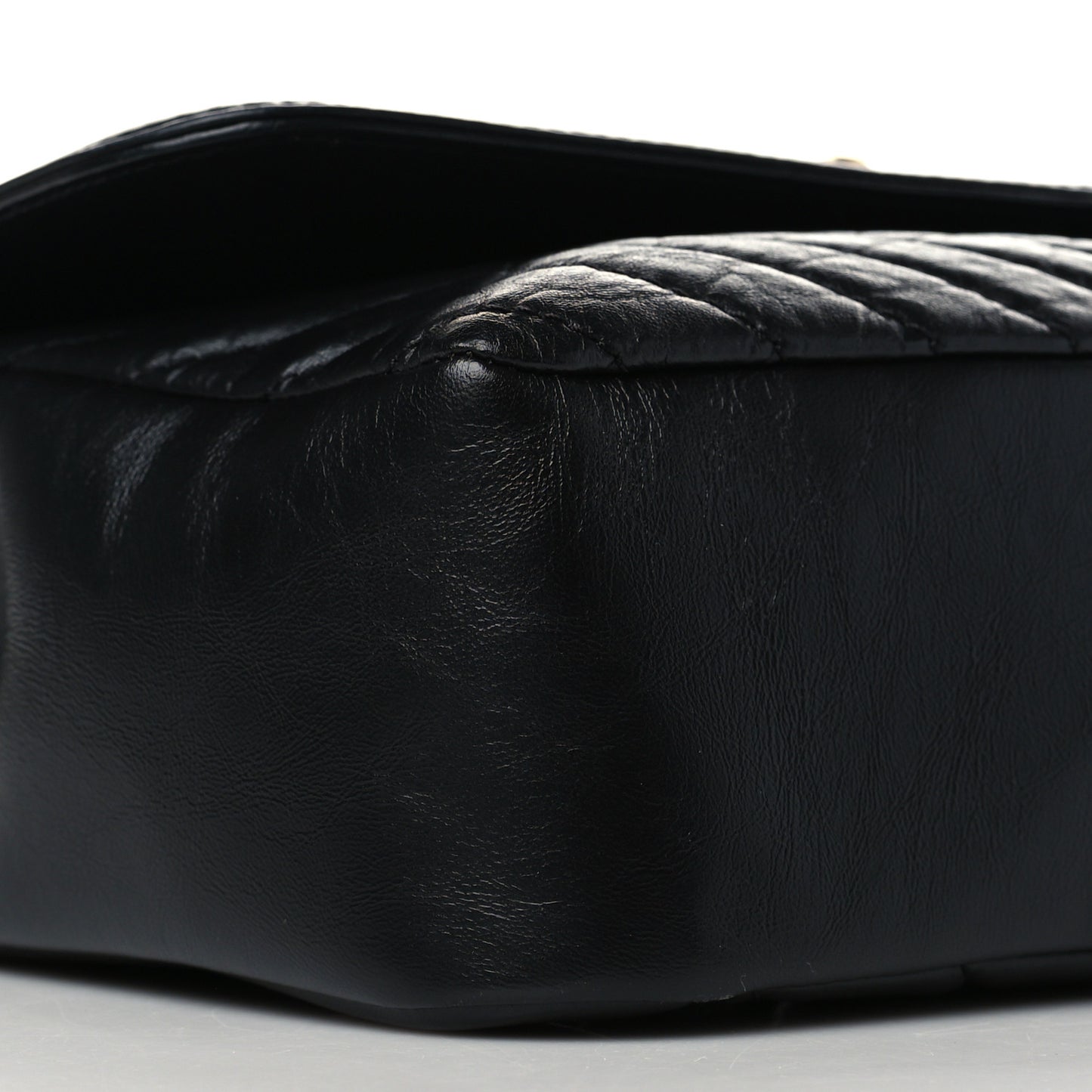 Calfskin Chevron Quilted Top Handle Flap Black