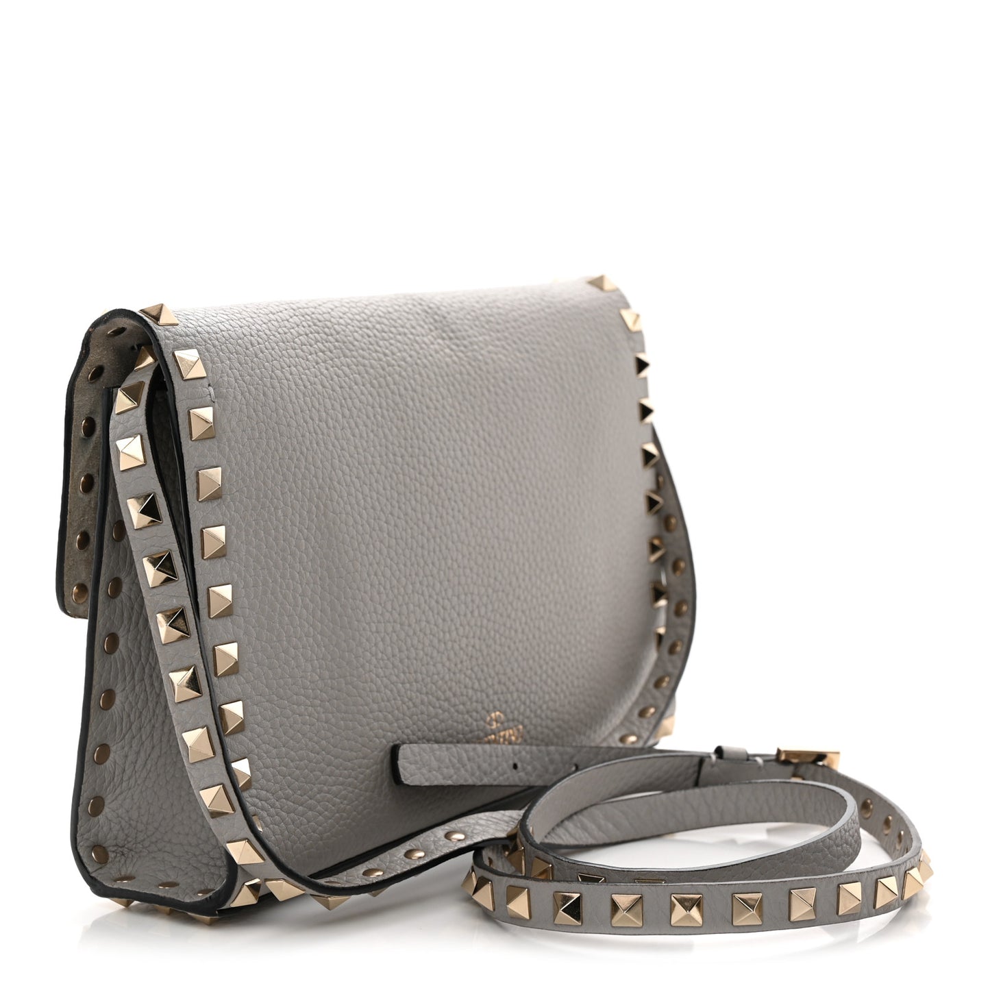 Pebbled Calfskin Medium Rockstud Flip Lock Crossbody Bag Pastel Grey