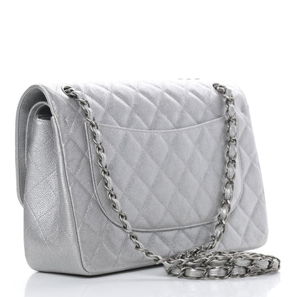 Chanel Metallic Caviar Quilted Jumbo Double Flap Silver 3 of 13
