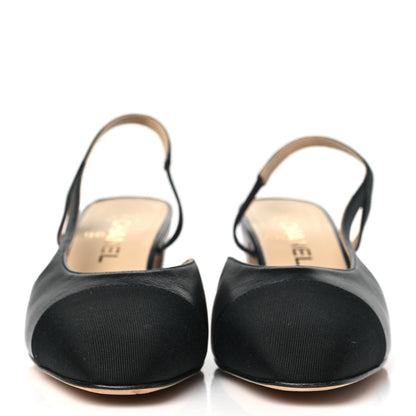 Chanel Goatskin Grosgrain Cap Toe CC Slingback Pumps 40 Black 2 of 8