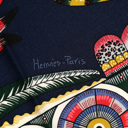 Hermes Cashmere Silk The Savana Dance Shawl 140 Marine Vert Corail 2 of 6