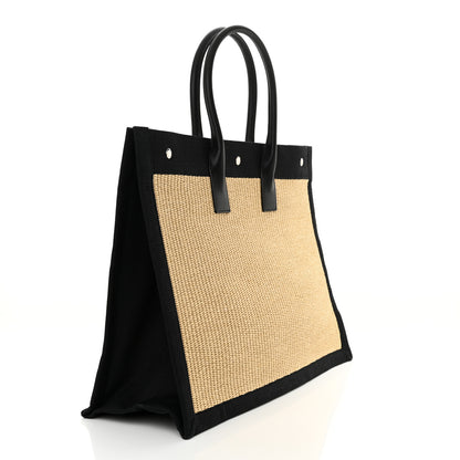 Saint Laurent Raffia Linen Calfskin Rive Gauche Tote Naturale Black 3 of 11
