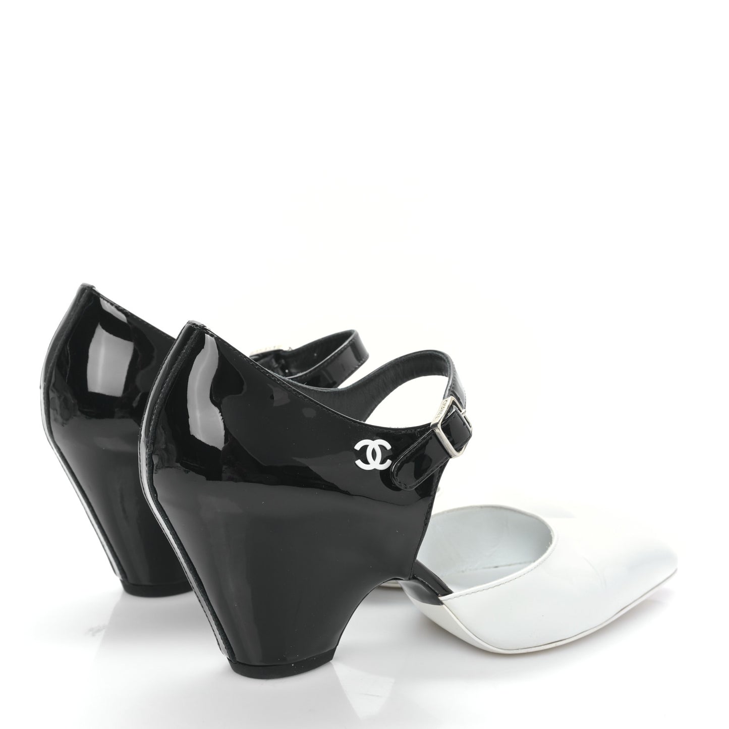 Patent Calfskin CC Pumps 36 White Black