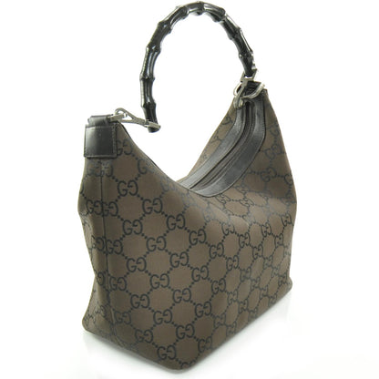 Gucci Nylon Monogram Bamboo Handle Hobo Brown 3 of 8
