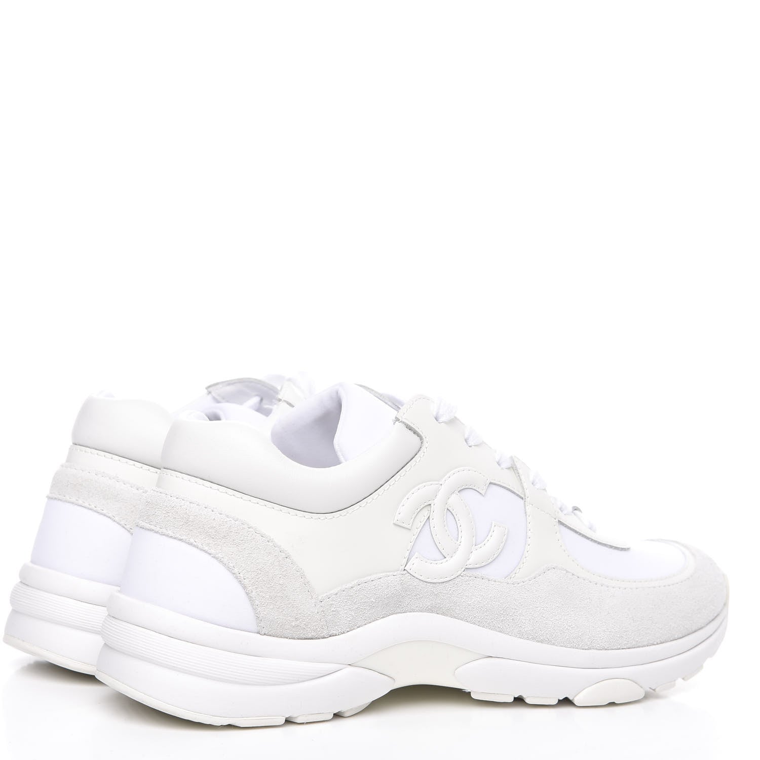 Chanel Suede Calfskin Fabric CC Sneakers 38.5 White 4 of 9