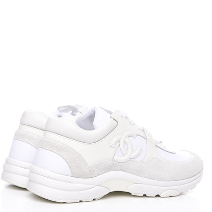 Chanel Suede Calfskin Fabric CC Sneakers 38.5 White 4 of 9
