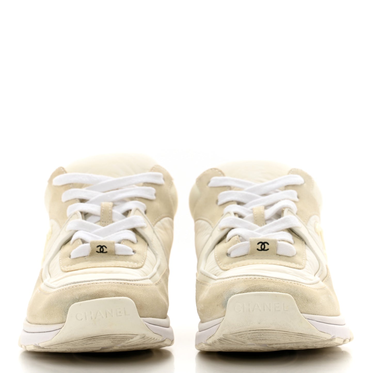 Suede Calfskin Fabric CC Sneakers 37 White