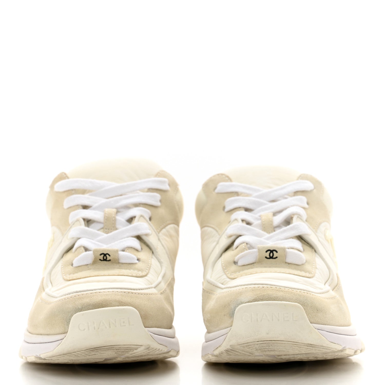 Chanel Suede Calfskin Fabric CC Sneakers 37 White 2 of 11