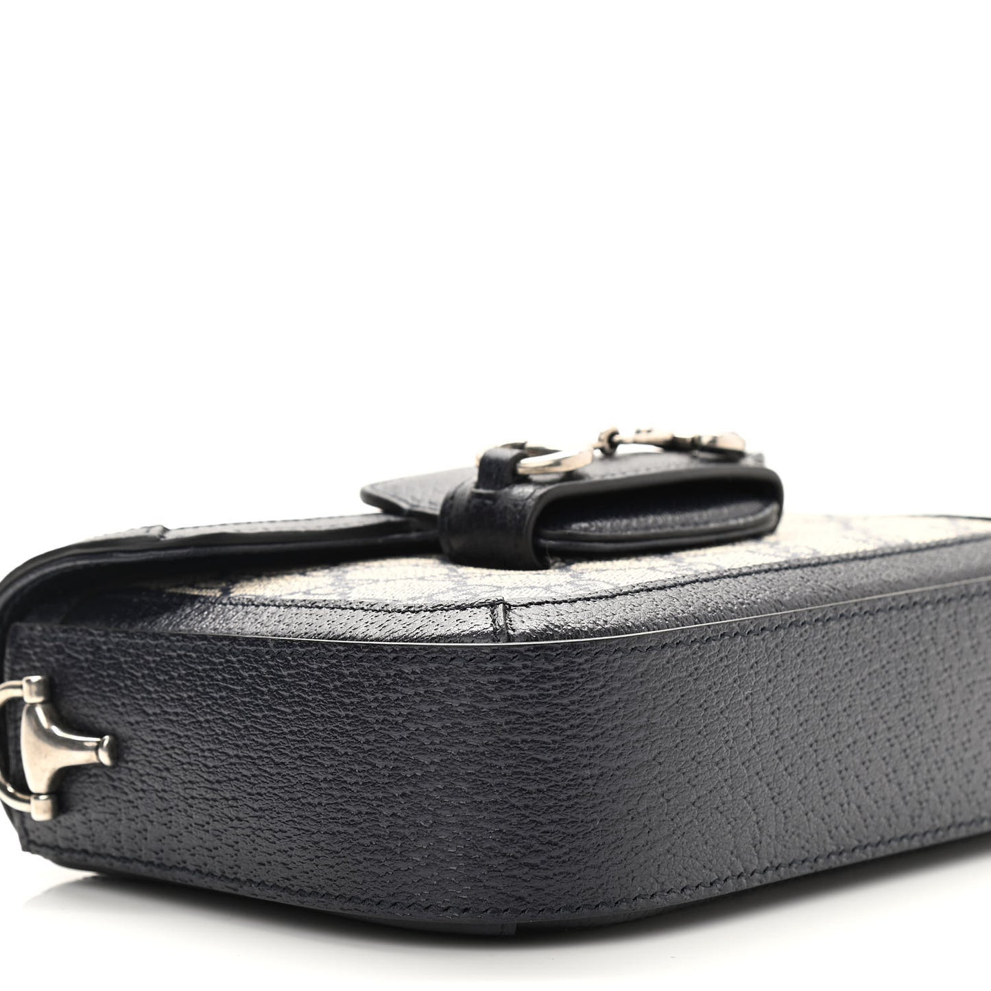 GG Supreme Monogram Textured Dollar Calfskin Web Mini Horsebit 1955 Shoulder Bag Beige Blue