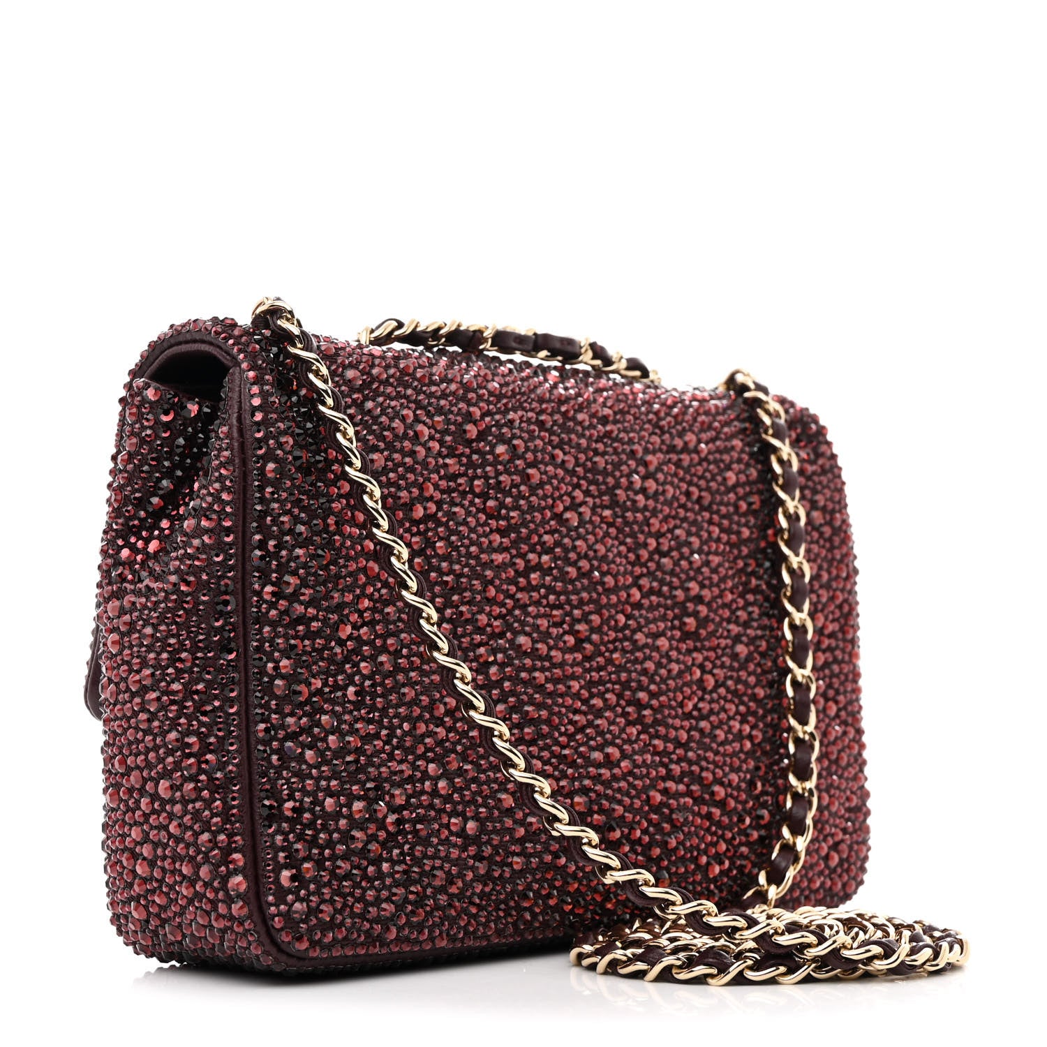 Chanel Lambskin Crystal Diamante Small Flap Burgundy 3 of 11