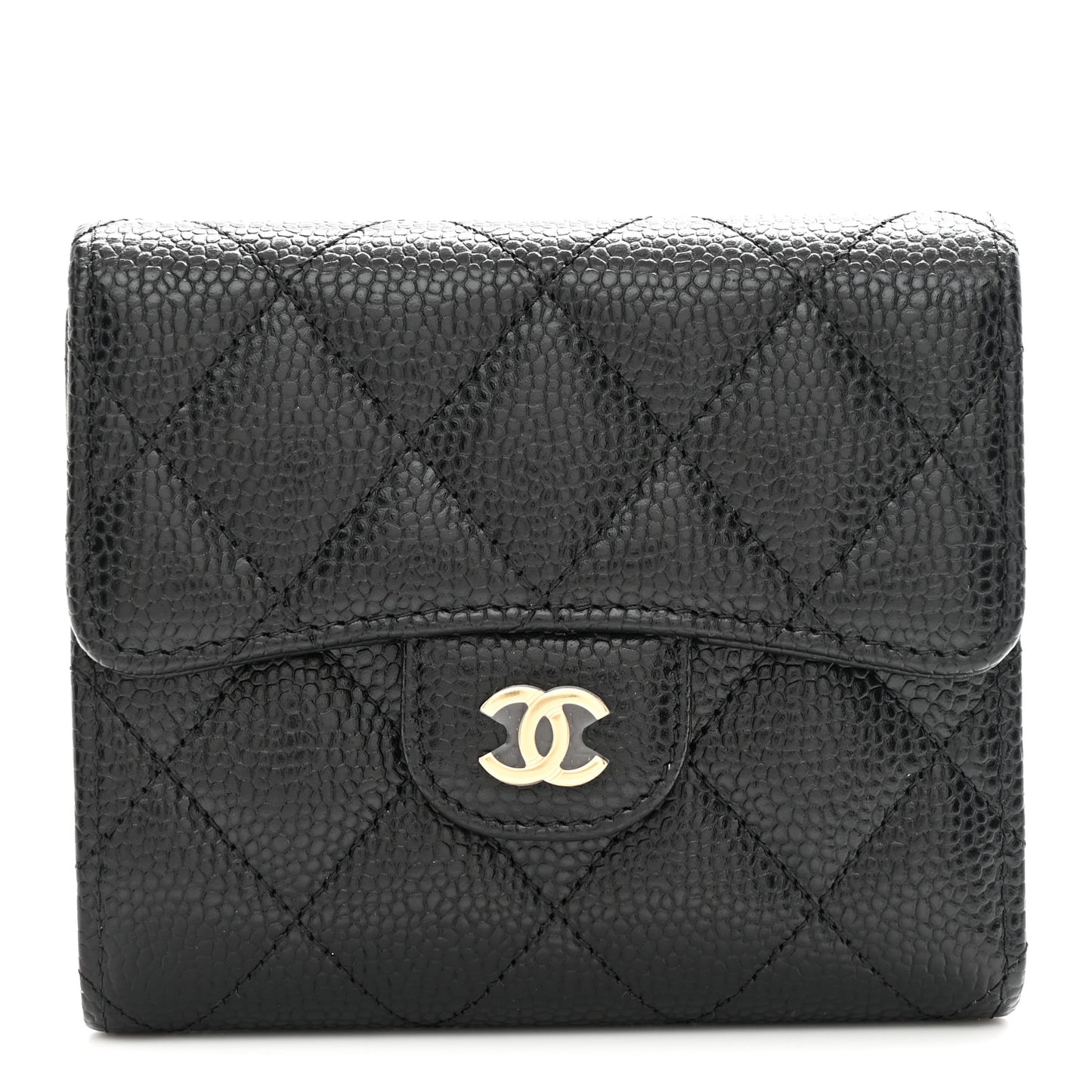 Caviar Quilted Compact Flap Wallet Black