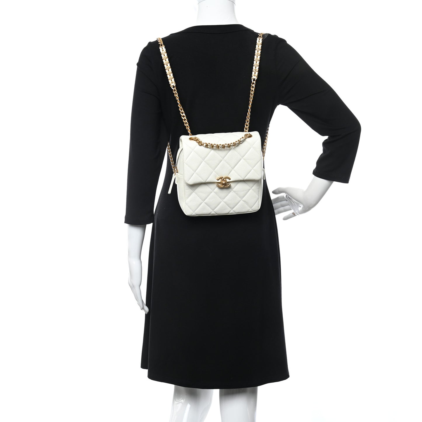 Shiny Caviar Quilted Chain Melody Backpack White