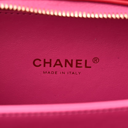 Chanel Jersey Quilted Small CC Filigree Vanity Case Pink Red Orange 6 of 10