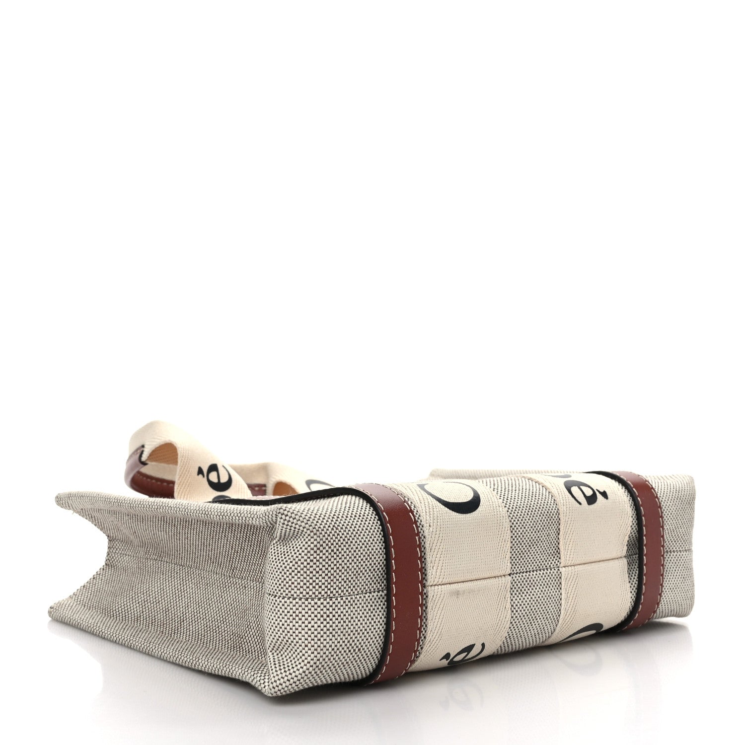 Chloe Cotton Calfskin Small Woody Ribbon Tote White Brown 4 of 9