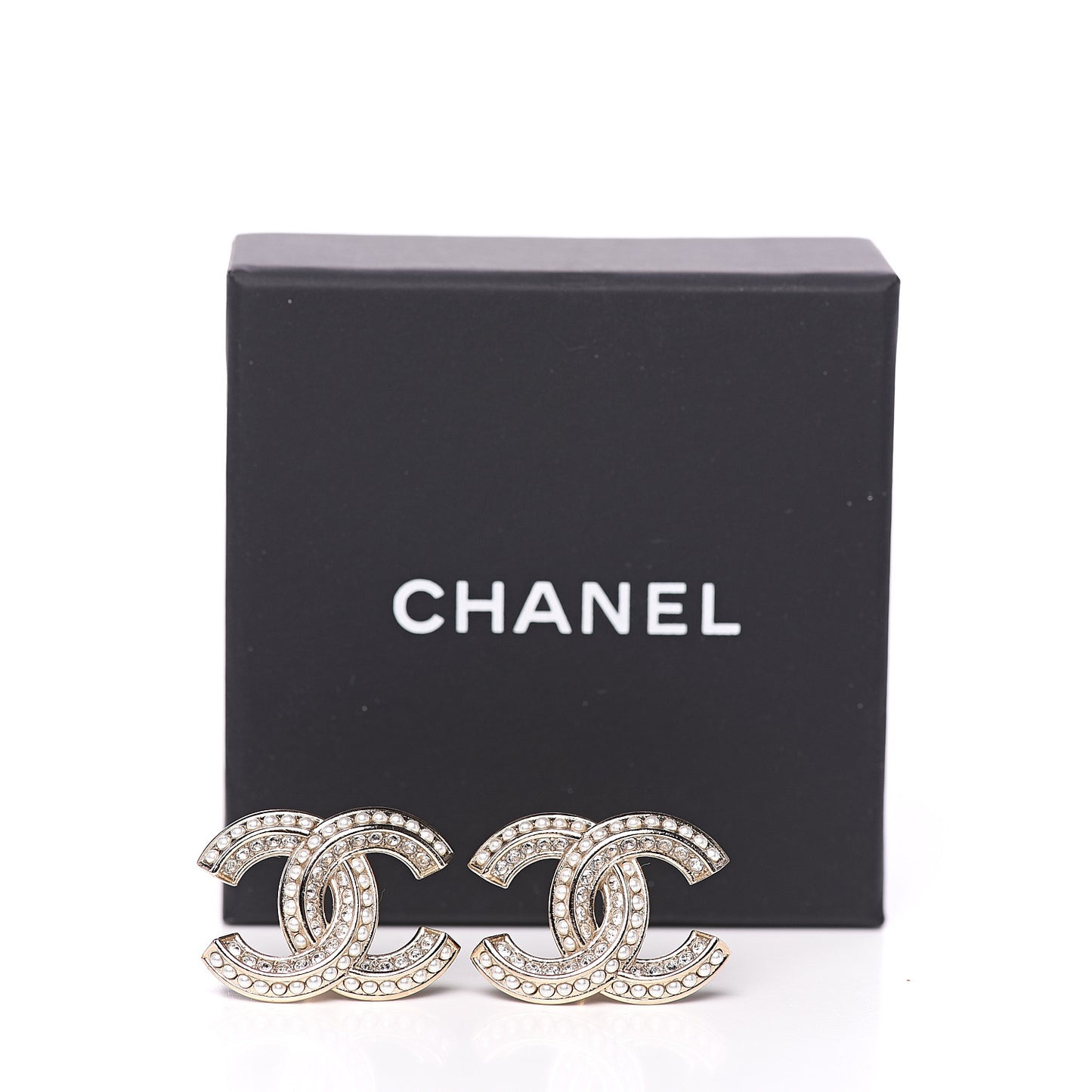 Pearl Crystal CC Earrings Gold