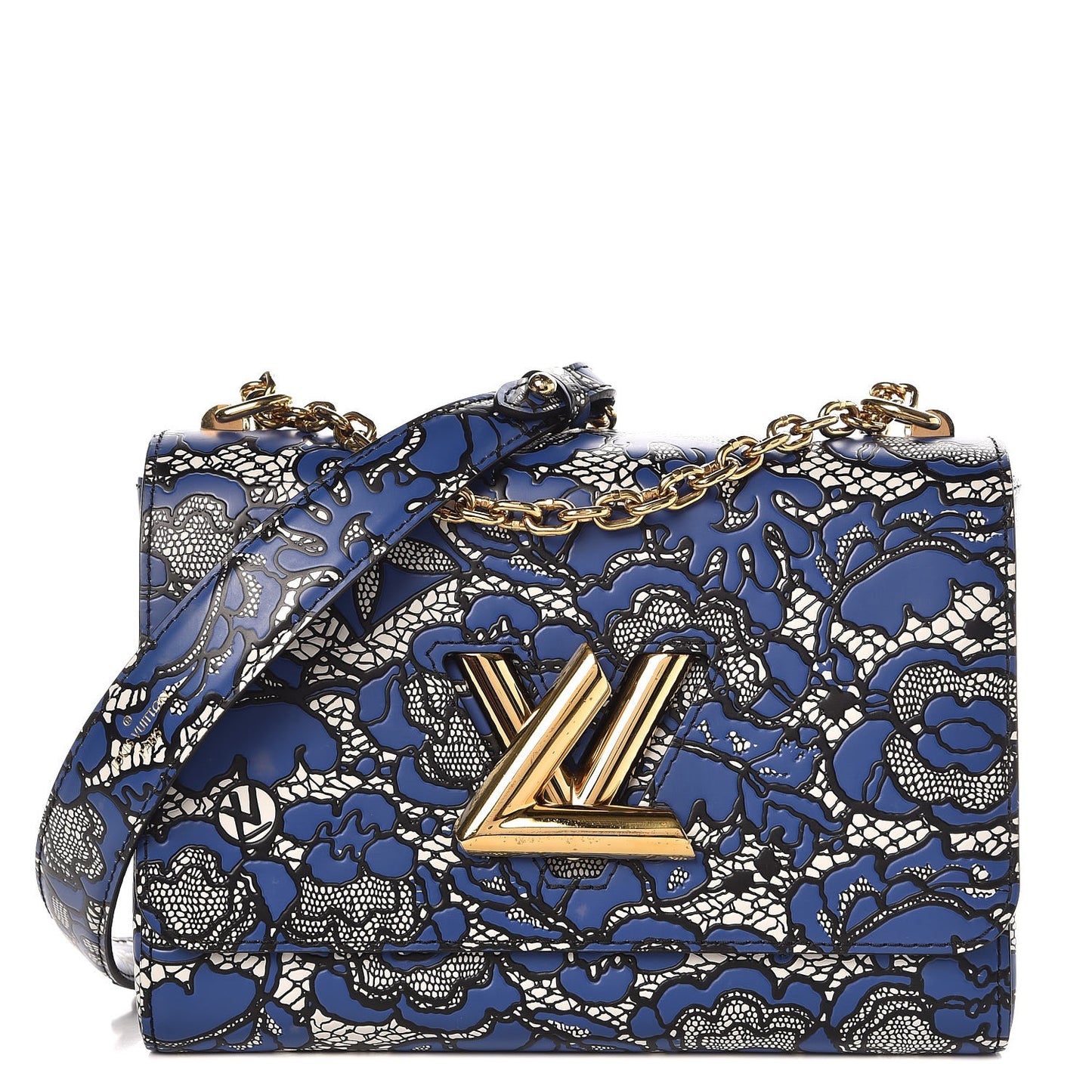 Calfskin Printed Twist Shoulder Bag MM Blue Black