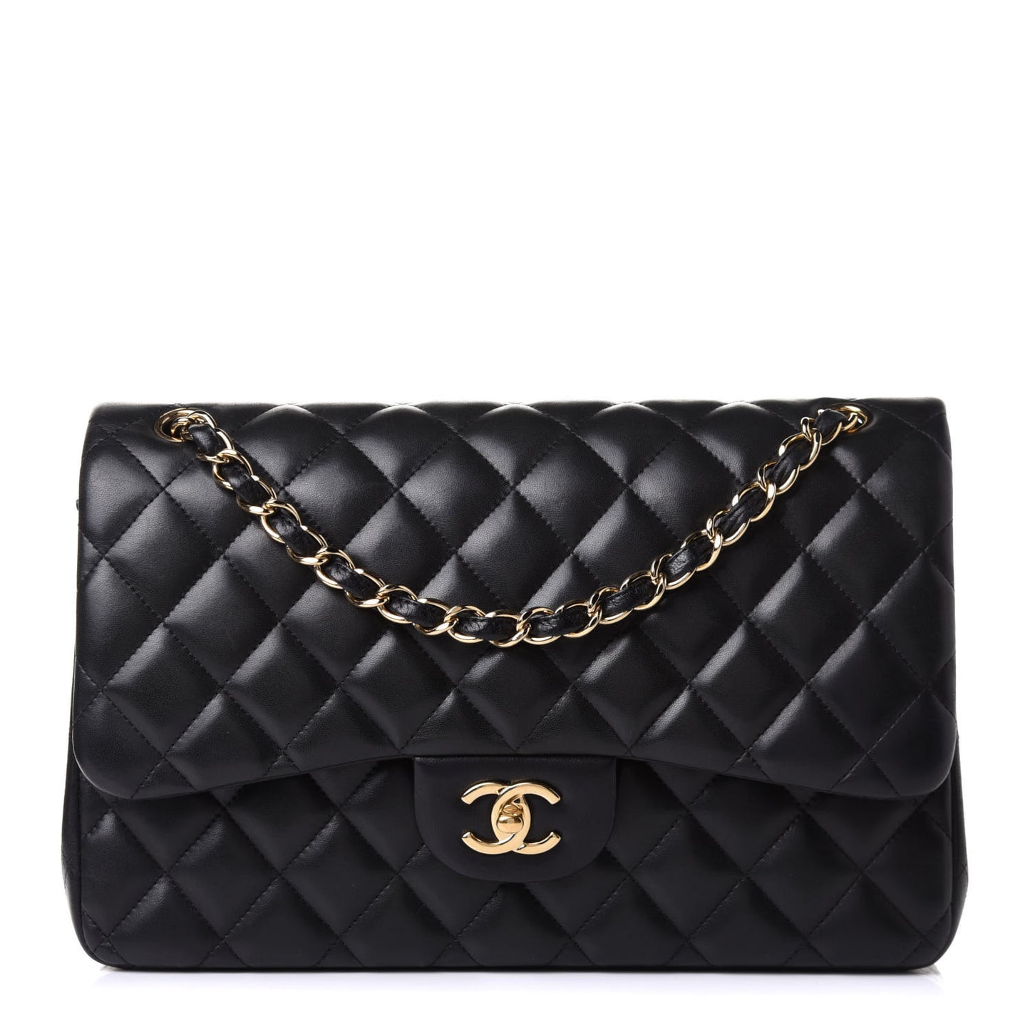 Lambskin Quilted Jumbo Double Flap Black