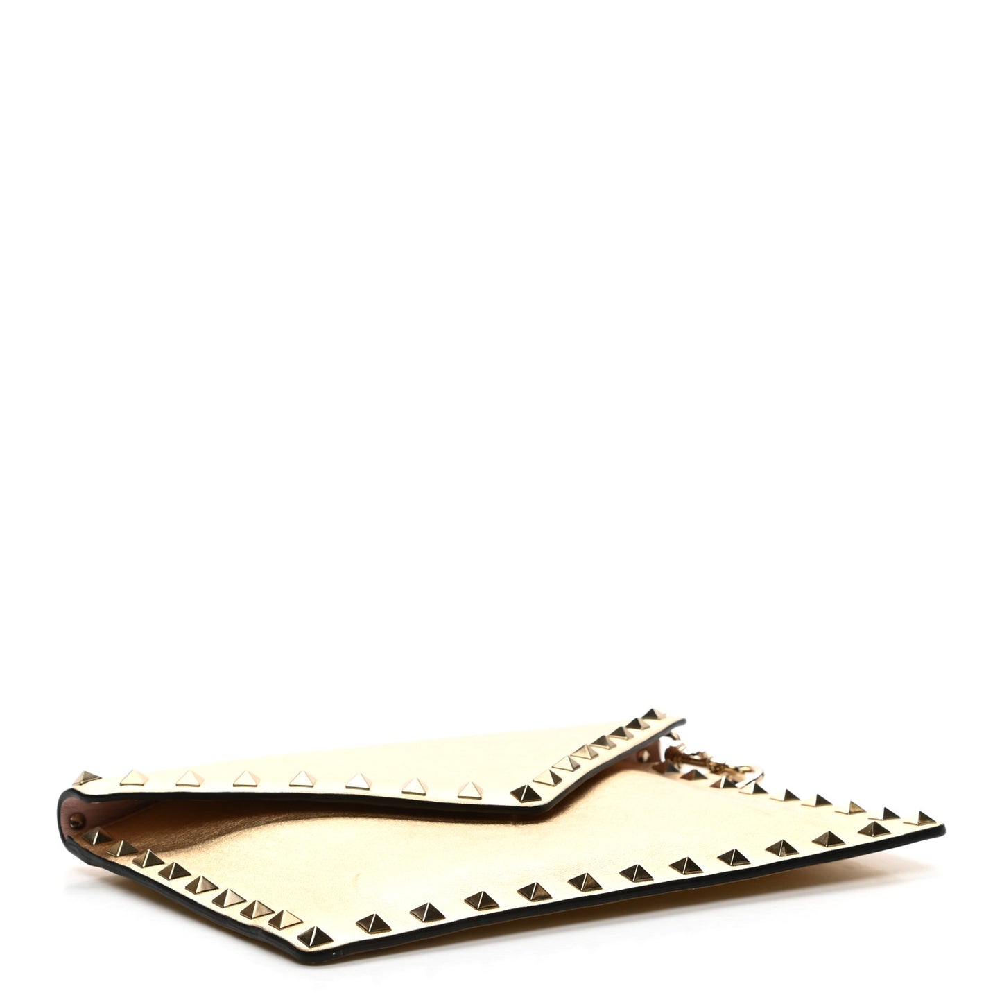 Metallic Calfskin Medium Rockstud Envelope Flat Wristlet Pouch Gold