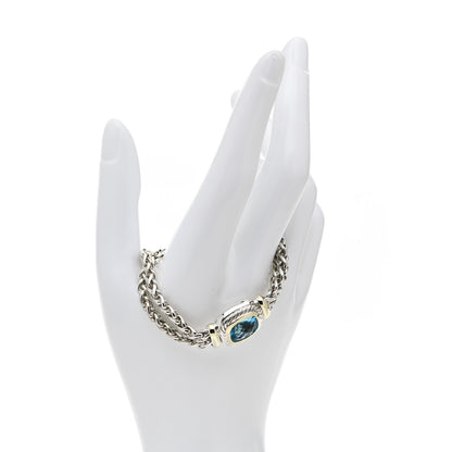 David Yurman Sterling Silver 14K Yellow Gold Blue Topaz Wheat Chain Bracelet 2 of 5
