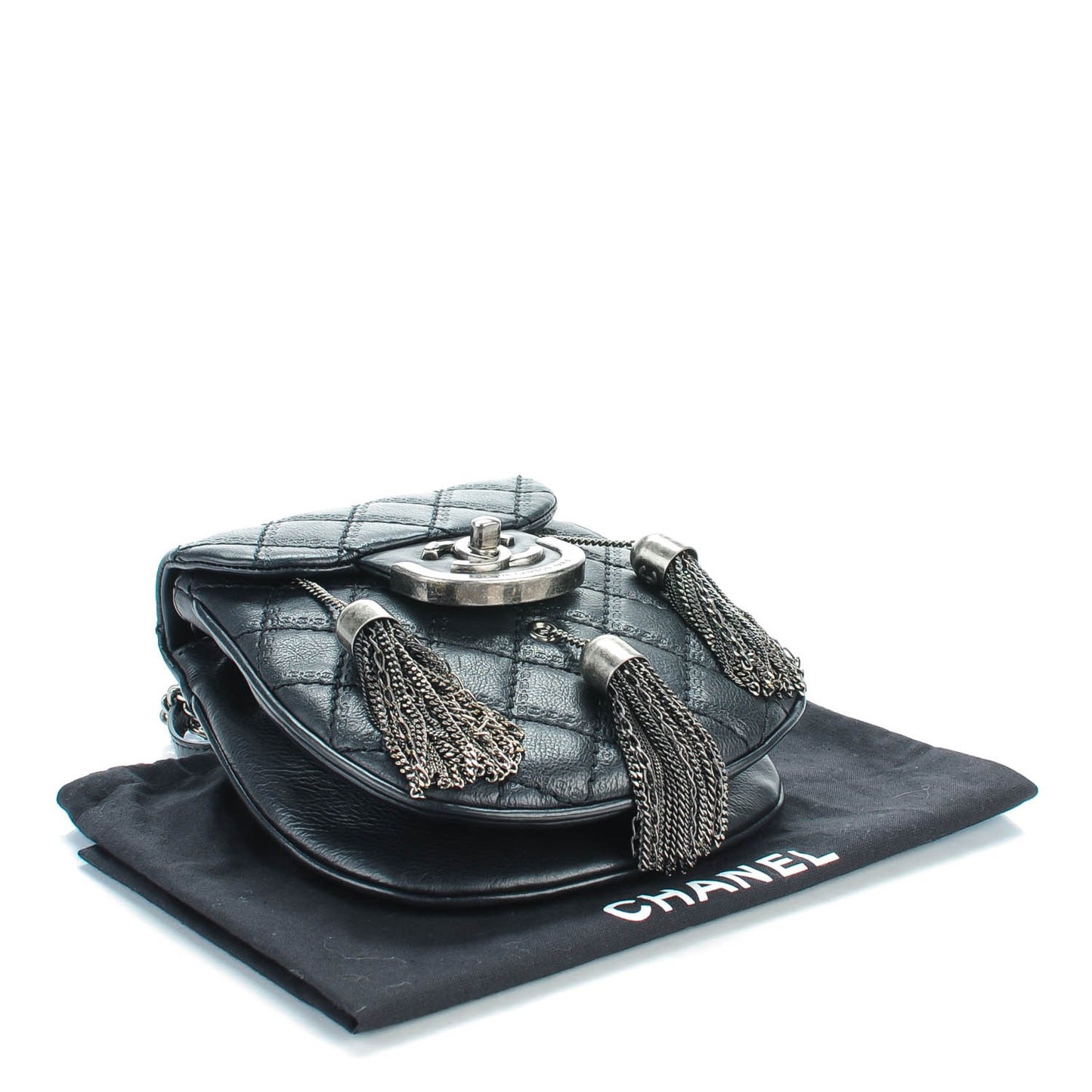 Calfskin Quilted Coco Sporran Small Tassel Flap Black