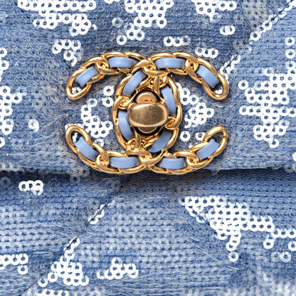 Chanel Sequin Quilted Medium Chanel 19 Flap Light Blue 12 of 13