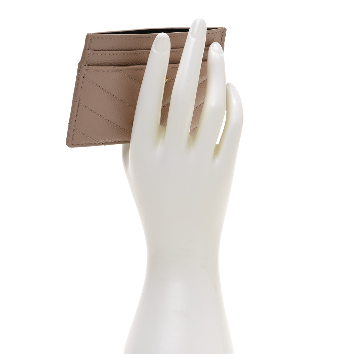 Grain De Poudre Matelasse Chevron Monogram Credit Card Case Dark Beige