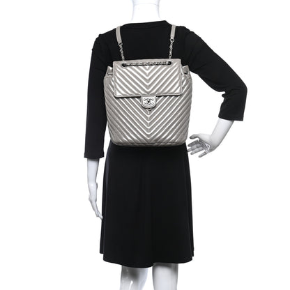 Chanel Iridescent Calfskin Chevron Quilted Large Urban Spirit Backpack Silver 2 of 24