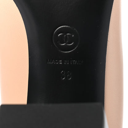 Chanel Lambskin Pearl Cap Toe Pumps 38 Beige Black 6 of 7