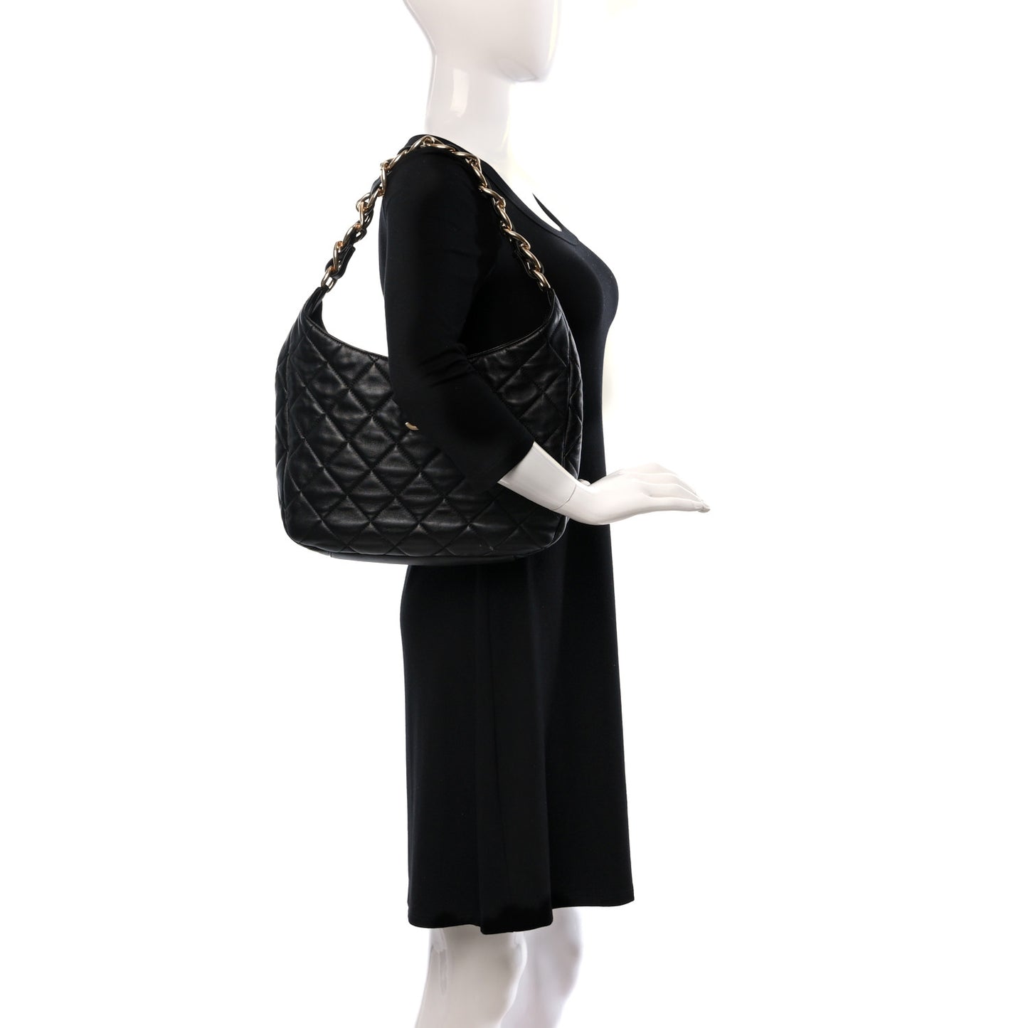 Lambskin Quilted Large CC Funky Town Hobo Black