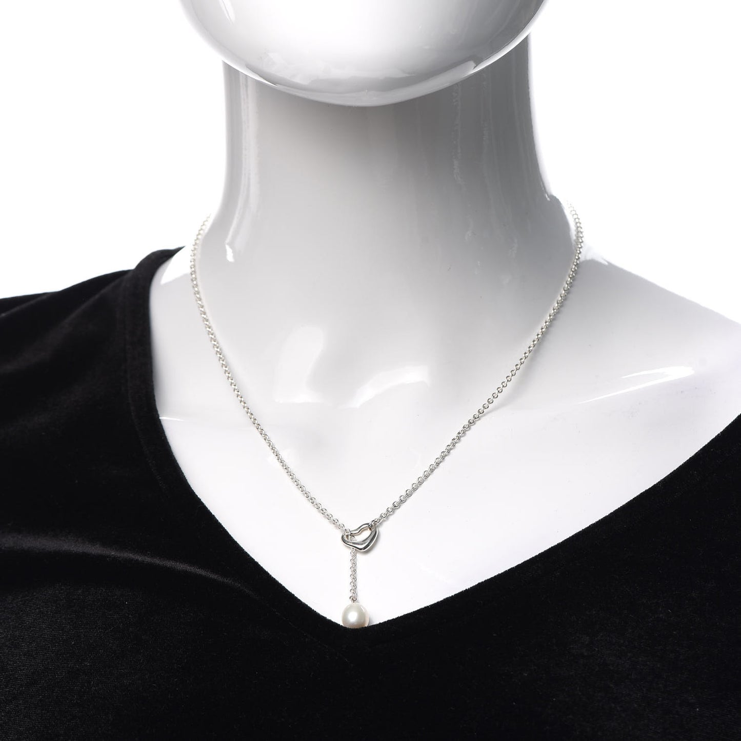 Sterling Silver Pearl 7.5-8mm Elsa Peretti Open Heart Lariat Necklace