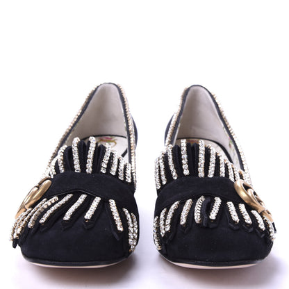 Gucci Kid Scamosciato Crystal GG Marmont Fringe 50mm Loafer Pumps 37.5 Black 2 of 10