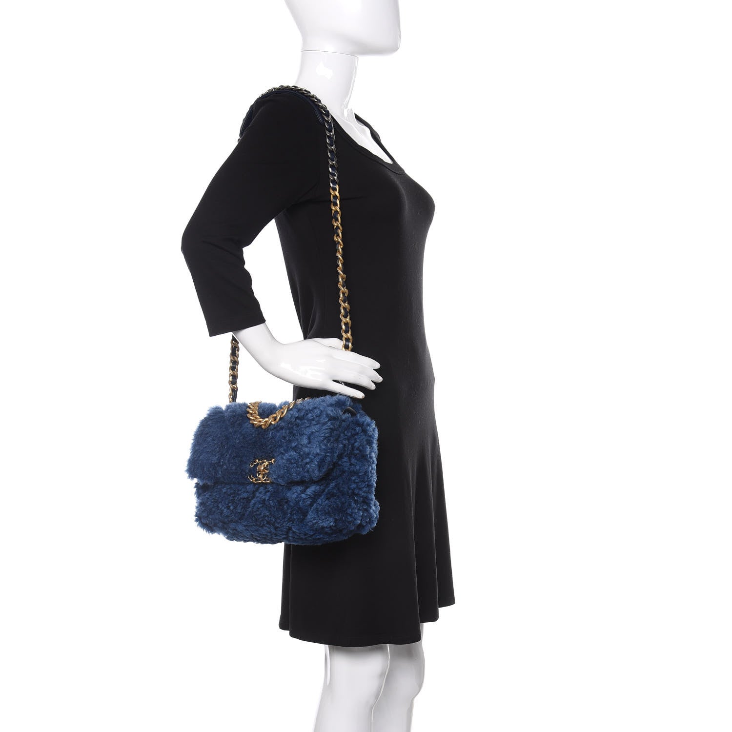 Chanel Shearling Sheepskin Medium 19 Flap Blue 2 of 10
