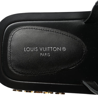 Louis Vuitton Metallic Calfskin Peplum Flat Sandals 39 Black Gold 7 of 8