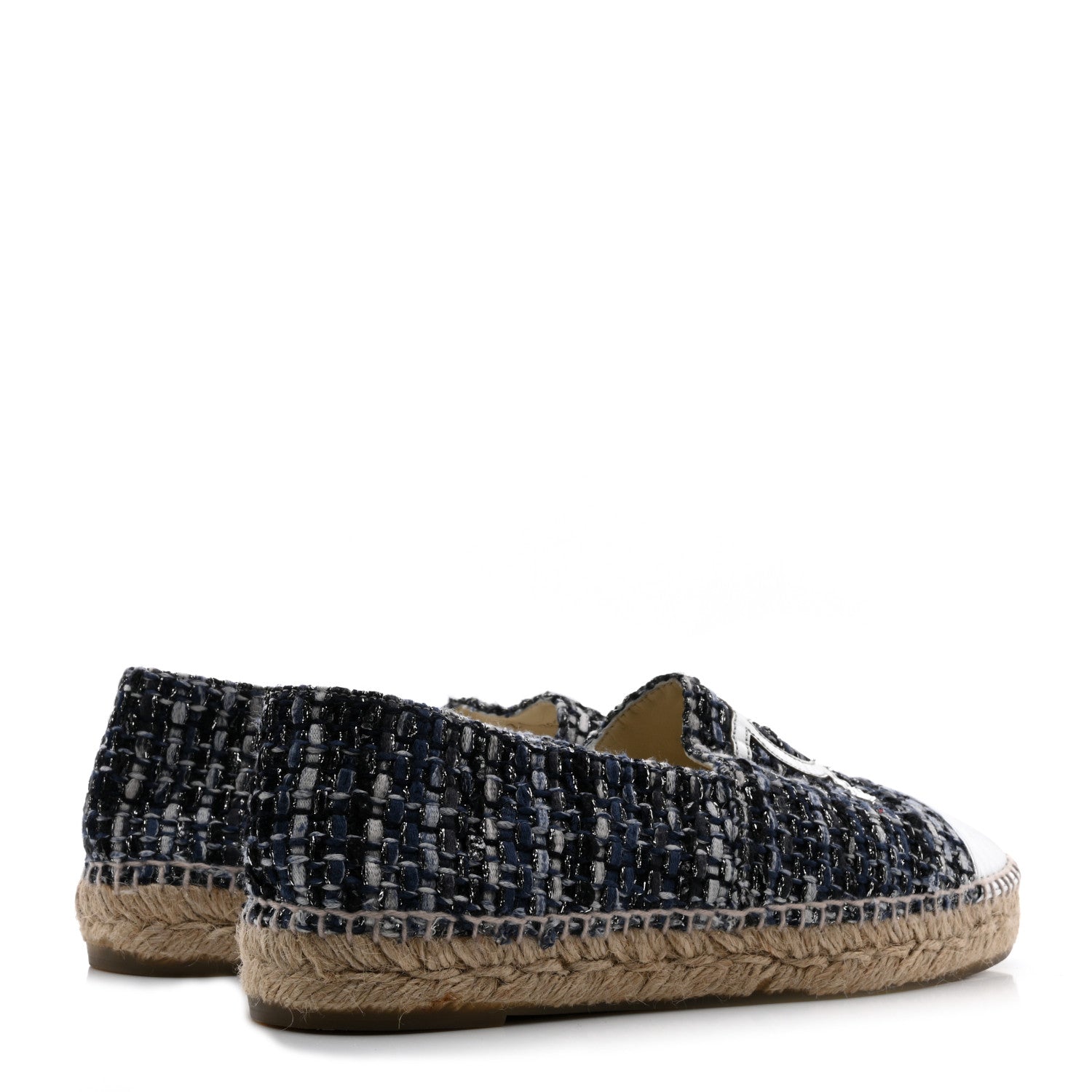 Chanel Metallic Tweed Lambskin CC Espadrilles 40 Blue Black Silver 4 of 9