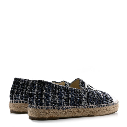 Chanel Metallic Tweed Lambskin CC Espadrilles 40 Blue Black Silver 4 of 9