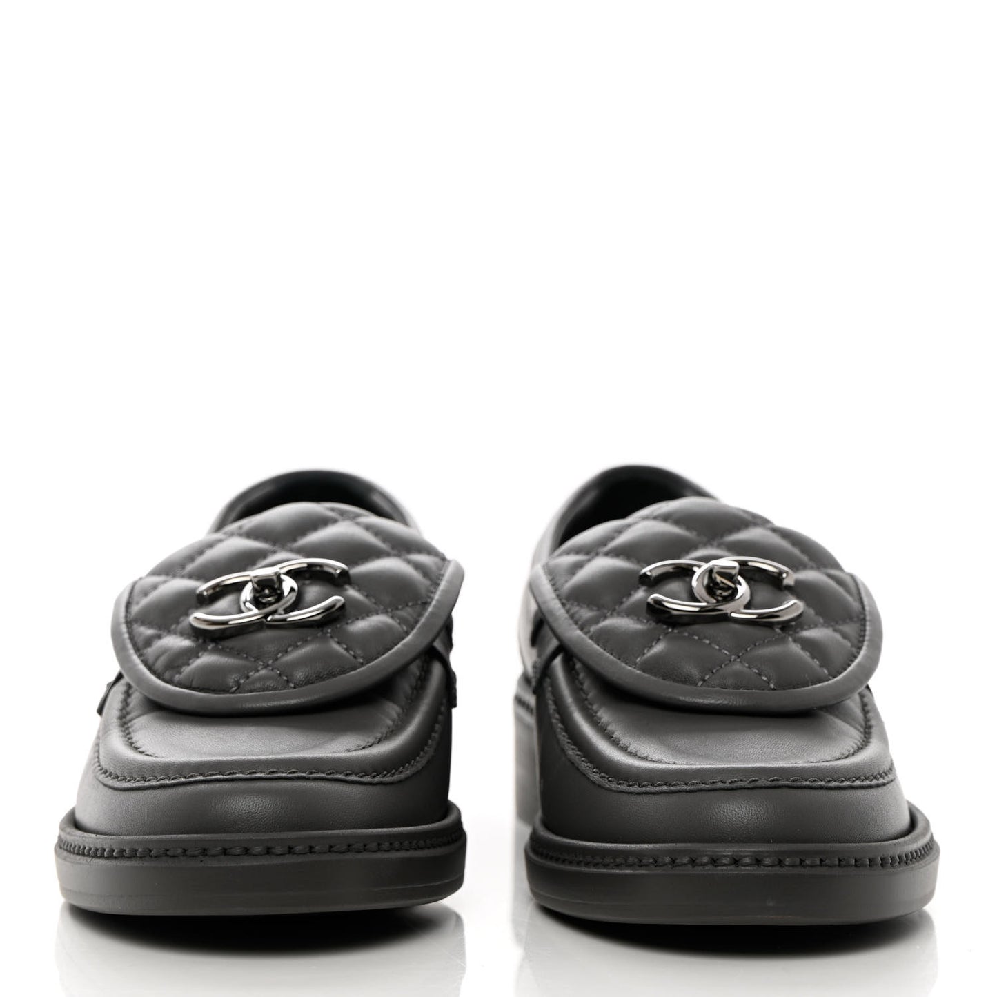 Lambskin Quilted CC Turnlock Loafers 36 Grey
