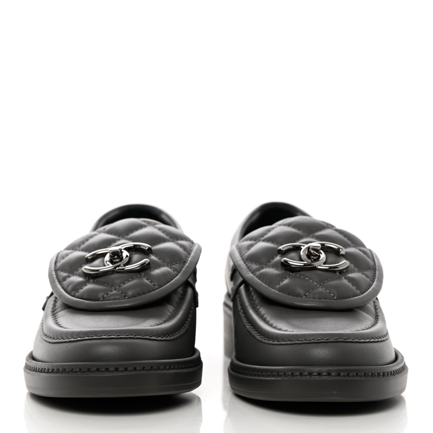 Chanel Lambskin Quilted CC Turnlock Loafers 36 Grey 2 of 14