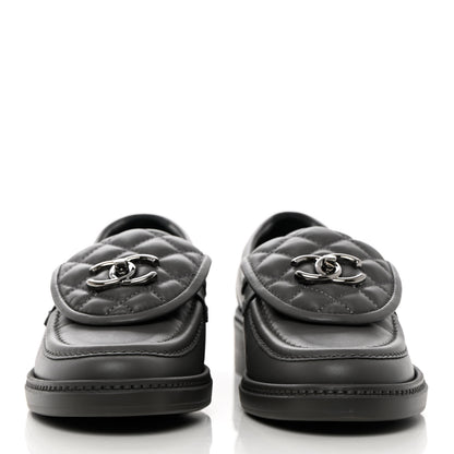 Chanel Lambskin Quilted CC Turnlock Loafers 36 Grey 2 of 14